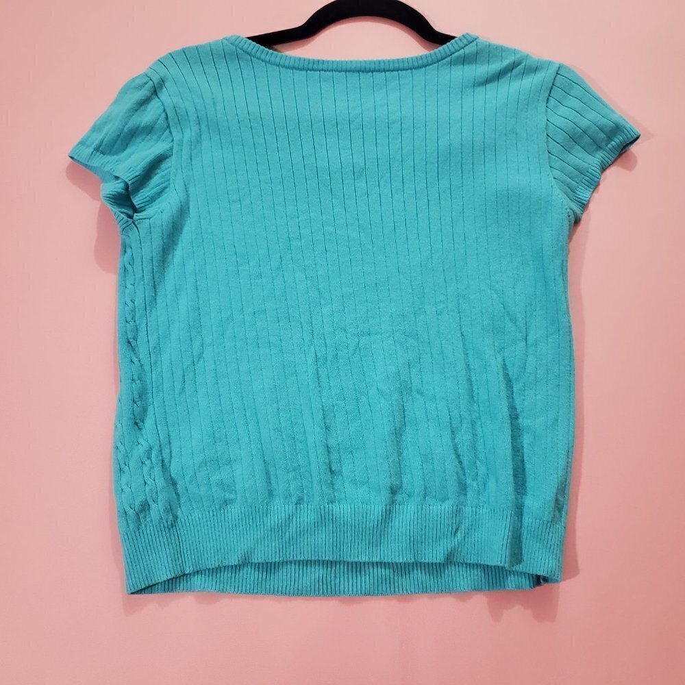 💙 Super Cute Blue Knit Short Sleeve Top 💙 - Picture 2 of 3